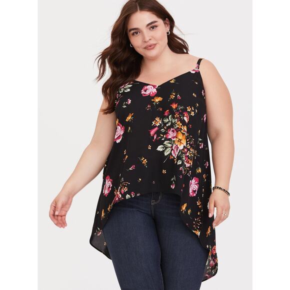 torrid Tops - Torrid 3 Black Floral Georgette Split Cami Black V-neck Sleeveless Tank